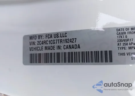 2026 Chrysler Voyager Lx z USA, uszkodzony, nr VIN 2C4RC1CG7TR192427